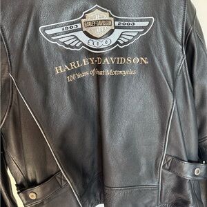 Harley-Davidson Black Leather Jacket 100th Anniversary with Embroidered Patch